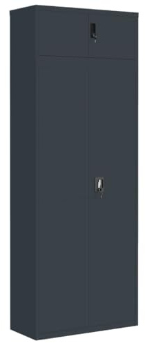 vidaXL Aktenschrank, Büroschrank mit 4 Einlegeböden, Abschließbar Metallschrank Schrank mit Tür, Aufbewahrungsschrank Büromöbel, Anthrazit Stahl