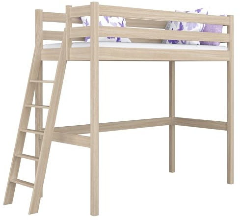 N-wood N02 Hochbett, Etagenbett 80x180 cm, aus Eichenholz, 2 Leitermontageseiten: Links oder rechts, Stabile Massivholzkonstruktion, inklusive Lattenrost, Skandinavischer Stil, gebleichtes Eichenholz