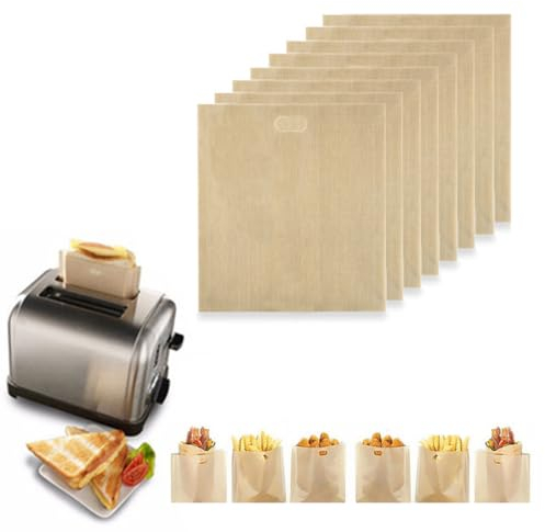 ZKSXOA Paquete de 8 bolsas reutilizables para tostadora, bolsas antiadherentes para sándwiches, bolsa de plástico resistente para sándwiches, fácil de abrir, bolsas de tostadas para tostadora,