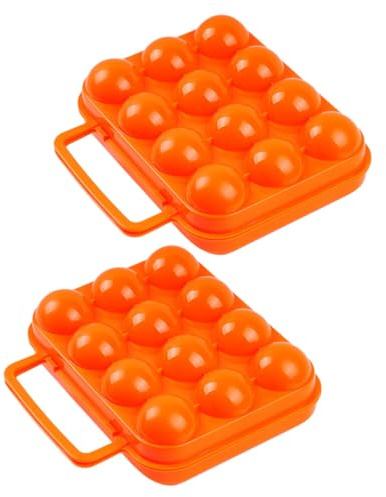 2 Stück Tragbare Eieraufbewahrungsbox aus Pp, Orange | Picknick und Grillen, mit Schnallenverschluss, 12 Stück-fach, Bruchsichere Aufbewahrung