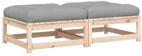 vidaXL Gartenhocker 2 STK., Modular Gartenmöbel Lounge mit Kissen, Sitzhocker Hocker für Garten Terrasse Balkon, Holzhocker Fußhocker, Massivholz Kiefer