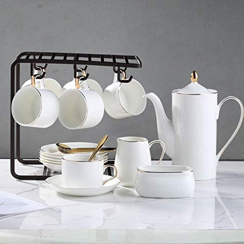 Set Tazze tazzine da caffè in Ceramica, Tazze e piattini da 6 Oz, 6 cucchiai, 1 caffettiera, 1 lattiera, 1 zuccheriera, con portacaffè,