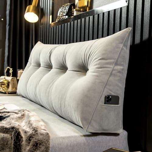 Cojín De Cabecero Lectura De Chenilla, Almohadón De Apoyo Relleno De Algodón Perla Almohada Triangular Para Cabecera Cojín de Pared, Almohada Respaldo de Cintura para Cama Sofá(100x20x50cm,Gray 2)
