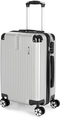 Brubaker Valigia a Mano London - Valigia da Viaggio con Chiusura a Combinazione, 4 Ruote e Comode Maniglie per il Trasporto - Trolley in ABS 37 x 56 x 22 cm - Trolley rigido (M - Argento)