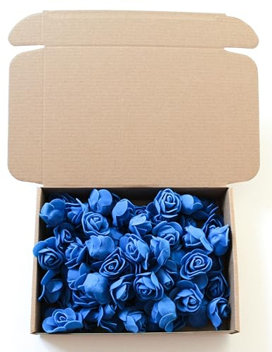 CaPiSo 72 Stück Künstliche Rosen-Box 3,5cm Blumenköpfe Mini Foamrosen Kunstrosen für Handwerk Brautstrauß Rosenstrauß Streublüten Streurosen Basteln in Aufbewahrungsbox (Dunkelblau)