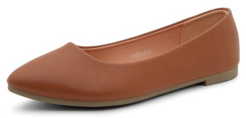 Herstyle Elina Women's Flats Pointed Toe Ballet Flat Shoes Comfortable Slip on Flats for Daily Wear, Ballerina Walking Flats, Black Flats for Work, Office and Party, Cognac, 9 UK
