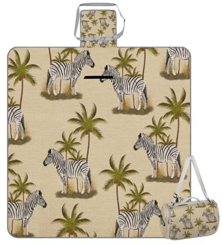 Mularoka Zebra Tree Picknickdecke, wasserdicht, sanddicht, faltbar, Stranddecke, 150 x 145 cm, extra groß, tragbar, waschbar, Outdoor-Matte für Camping, Park, Gras, Wandern, Reisen