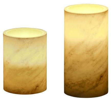 NCC-Licht Lot de bougies LED en cire blanc chaud pour 3 piles AAA avec interrupteur (2 bougies en marbre cosy)