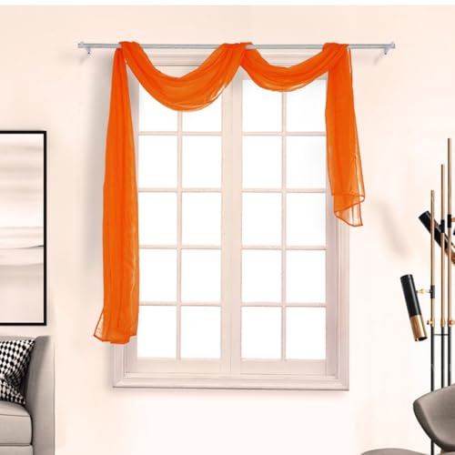 Whakano 1 Stück Querbehang Freihanddeko,Transparentem Gardinen Schals Voile,in 21 Farben erhältlich,Gardinen Tüll,Dekoschals,Vorhangschal für Fotografie Party Hochzeit Taufe,135cmx500cm,Orange