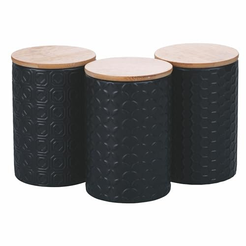 Villa d'Este Home Tivoli Set 3 barattoli 750 ml in ceramica, coperchio in bambù, Shapes Geometrie