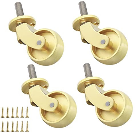 Satz mit 4 Rollen aus massivem Messing, 4 Stück Möbelrollen aus massivem Messing, Lenkrollen Transportrollen, Antik polierte Messingrollen for Möbel, mit M8 Gewindestange, Stummrollen, for Möbel,