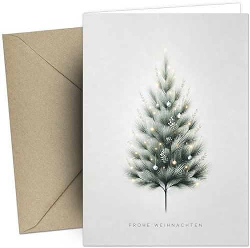 brint.® Weihnachtskarten mit Umschlägen (Kraftpapier) - 20 Stück | Tannenzauber | Weihnachtskarten-Set schlicht & edel | A6 exklusiv Klappkarten mit Umschlag Set geschäftlich Team Firma Tannenbaum