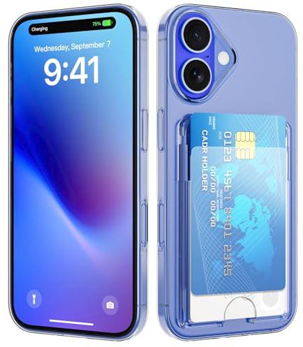 nicekool Hülle für iPhone 16 mit Kartenfach für 2 Karten, Handyhülle Kartenhalter Transparente Rückseite Schutzhülle Dünn Weiche Stoßfest Handy Kartenetui Bumper Brieftasche Cart Case Cover