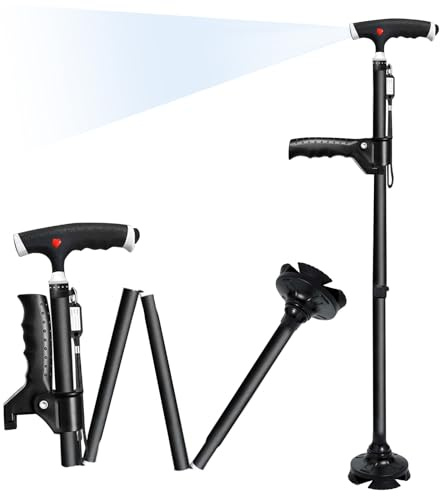 WingFly Höhenverstellbar Gehstock, Doppelgriff Verstellbarer für Herren und Damen, Gehstock mit LED-Licht, Gehstöcke mit Gummifuß für Senioren und Menschen mit Arthritis