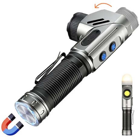 Yemao Rechargeable Magnetic Work Light with Rotating Head | 1600-lumen right angle torch with dual light sources, magnetic base and hands-free lighting for garage repairs and DIY tasks