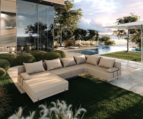 TRADA Gartenmöbel Set Bahama XL Rechts, Balkon & Terrasse, Beige | Moderne Lounge Möbel für Garten, Wetterfeste Balkonmöbel & Terrassenmöbel Außen