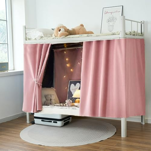 JNGUOSICN Bottom Bunk Bed Curtain Student Dormitory Blackout Bed Curtain Privacy Bed Shading Mosquito Curtain Cabin Bunk Bed Tent Canopy Mosquito Protection Net Removable Curtain Shading Net (Pink)