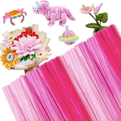 300 Stück Rosa Pfeifenreiniger zum Basteln, 3 Rosatöne Chenilledraht für DIY Kunstprojekte, Pink Pipe Cleaners für rosa Rosen & Nelken für romantische Deko, Blumenarrangement, Partydeko