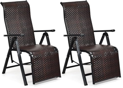 LIFEZEAL Rattan Liegestuhl, Klappbare Sonnenliege mit Verstellbarer Rückenlehne, Gartenliege mit Armlehne, Gartenstuhl mit Liegefunktion, Korbsessel für Garten, Terrasse, Balkon (2)