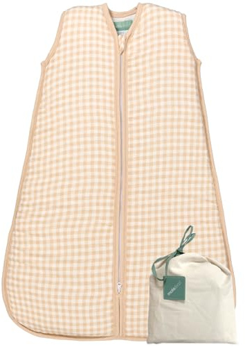 molis&co - Saco Dormir Bebé TOG 1-85 cm (6-18 Meses) - Saco Dormir Bebe Primavera y Otoño sin Mangas - Saco de Dormir Bebe para Niños Niñas (Unisex) - Muselina de Bambú Premium - Vichy Sand