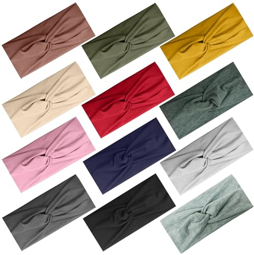 IMYORT 12 Pcs Wide Stretchy Headbands For Women Twist Knotted Headband Set Head Bands For Women’s Hair Band Soft Workout Yoga Accessories