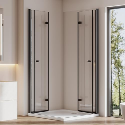 Cozynest Duschkabine Schwarz 100x120x185cm Eckeinstieg Falttür Eckdusche | Doppelte Faltbare Duschtür Dusche mit 6mm ESG Sicherheitsglas Hebe-Senk-Mechanismus Platzsparende