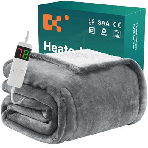 BOMOVA Heizdecke Wärmedecke mit Abschaltautomatik,Kuscheldecke 150x200cm flauschig Weihnachten,10 Heizstufen & 5-Stunden-Timer für Home,Geschenke für Frauen,Weihnachtsdeko für Bett Couchdecke,Grau