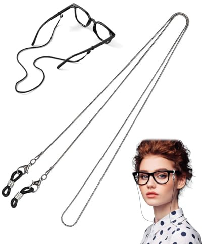 JUKOTA 1PCS Brillenketten, schwarz/silber, Damen und Herren, 70 cm, Brillenband aus Aluminium, hochwertige Brillenfassung, geeignet Lesebrillen, Sonnenbrillen und Sportbrillen, modisches Accessoire