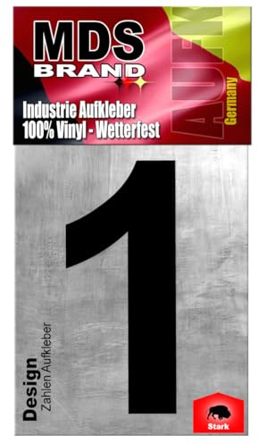 MDS Brand Design 20cm Zahlen Aufkleber | Selbstklebende Hausnummern zum aufkleben | Klebezahlen für Mülltonne, Briefkasten, Hausnummer & Auto | Optimal für Außen & Innen (Schwarz, 1)