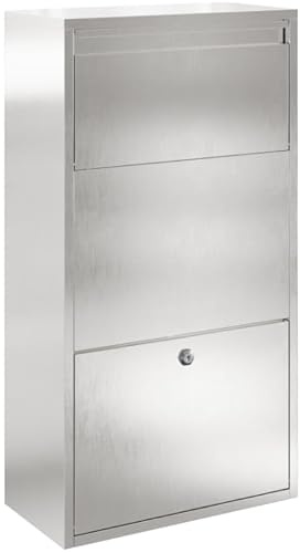Paketbox 44x22x82 cm Edelstahl: Paketbriefkasten mit Abdeckung, Schlüssel - Briefkasten, Paketkasten, Paketdropbox für Briefe, Pakete, Schloss