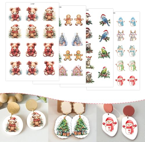 BAOFALI 12 Sheets Christmas Theme Transfer Paper 4 Designs 5.82X3.93 inch Transfer Sheets for Polymer Clay, Print Polymer Clay Transfer Paper for DIY Art Jewelry Earrings Making