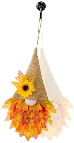 Coronas De Otoño para Puerta Principal | Guirnalda Decorativa Otoñal | Guirnalda con Gnomos para Exterior Decoración De Celebración Hogar l