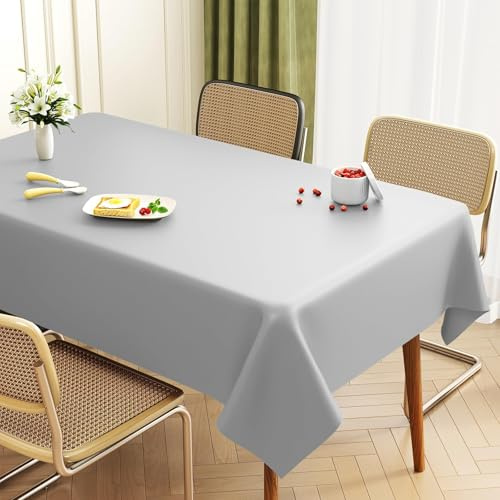 Uniclife graue rechteckige Kunststoff-Tischdecke 140×240 cm wasserdicht | ölbeständig, fleckenresistent, knitterarm, für Picknick, Party & Hochzeit, leicht zu reinigen
