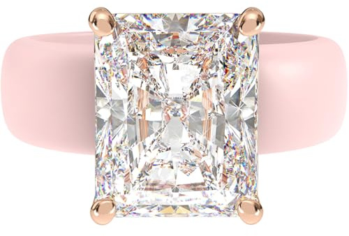 Rinfit Silicone Ring with Stone - Emerald Cut Cubic Zirconia Solitaire Engagement Ring for Women - Rubber Wedding Bands - Pink/Rose Gold - Size 8