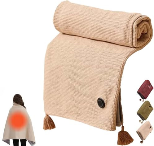 Portable Heated Blanket Wrap Shawl for Women, Heizdecke 150x80cm, Elektrische Wärmedecke mit 3 Heizstufen, Elektrische Heizdeckes, Heizdecke Waschbar, Wärmekissen für Rücken, Nacken Schulter (Beige)