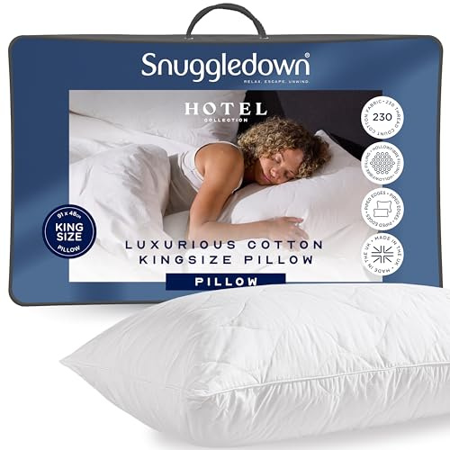 Snuggledown Cotton Quilted King Size Pillow (48x91cm) - Extra-Wide Hotel Quality Pillow for Spacious Comfort, Better Support & Restful Sleep | UK-Made, Non-Allergenic & Washable