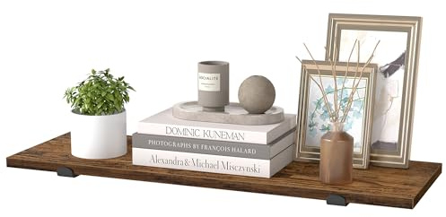 SONGMICS Floating Shelf, Decorative Wall Shelf, Modern Style, for Bedroom, Living Room, Dining Room, Kitchen, Max. Load 10 kg, 20 x 60 x 7 cm, Rustic Brown and Matte Black LWS004KD01