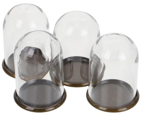 Veemoon Cloche en Verre Transparente 4 Pcs 25 X 38 Cm avec Socle Vert Antique, Dôme Mini pour Fleurs Stabilisées, Vitrine Miniature Décor Maison de Poupée, Accessoire Collection Délicat