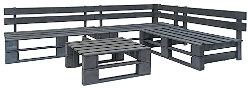 Owoxanthellate 4-teiliges Paletten-Gartensofa-Set kiefern imprägniert 220 x 176 x 55 cm grau wetterfestes Balkon-Lounge-Möbel für Terrasse Garten Wintergarten und kleine Balkone