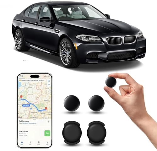 GPS Coche localizador, GPS Tracker rastreador magnético Oculto para Coches Sin cuota mensual, no SIM, Seguimiento en Tiempo Real para niños, Mascotas, Compatible con A-pple Find My (2 Negra)