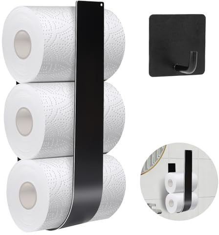 Almacenamiento de papel higiénico de pared, portarrollos de repuesto sin taladrar con 1 gancho adhesivo, portarrollos de papel higiénico para 3 rollos, portarrollos de metal para baño, cocina