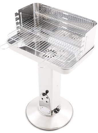Czyurachel träkolsgrill i rostfritt stål, pelargrill 90 cm i höjd, BBQ-barbecue, stående grill med lagringskorg, träkolsgrill för grillning vid camping, på marknaden och fester