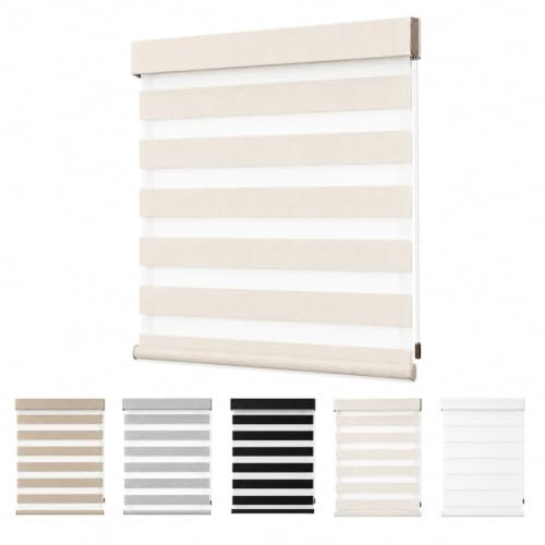 Dag och natt rullgardin måttbeställd för fönster inomhus | Invändig eller utvändig skruvmontering, kedjereglage, ljusfilter, 11 färger(Beige,W170xH100cm)