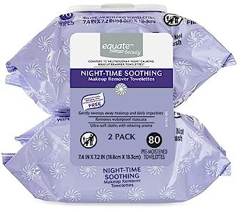 Equate Pre-Moistened Night-Time Soothing Makeup Remover Towelettes, 80 Ct, 2 Pk