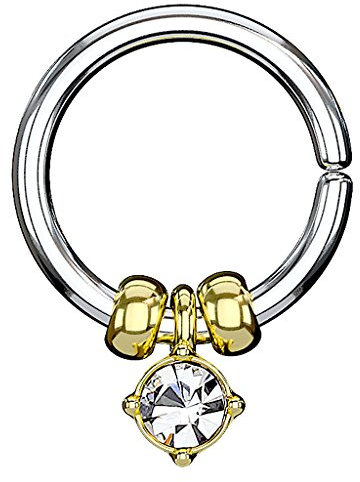 Piercingfaktor Piercing Ring Continuous Tribal mit Opal Ohr Nase Lippe Brust Intim Septum Tragus Helix mit Kristall Anhänger Gold 1,2mm x 8mm