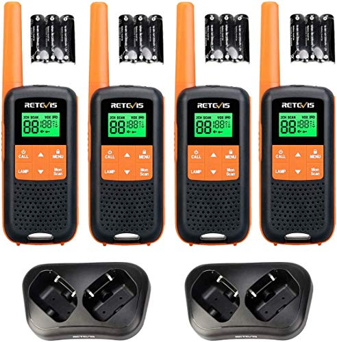 Retevis RT649 Wasserdicht Walkie Talkie 4er Set, PMR 446 Lizenzfrei, USB Aufladbar,16 Kanäle VOX, LED Taschenlampe, Scan, Lange Reichweite Funkgerät Set (Orange, 4er)