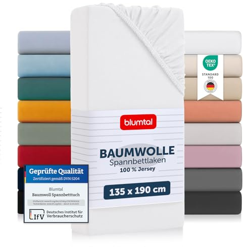 Blumtal Sabana Bajera 135x190 Algodon Jersey 2 pz - sabanas bajeras de 100% Algodon - sujeta sabanas bajeras certificada Oeko-Tex - sabanas bajeras 135 Ajustable - sabanas bajeras Cama 135 - Blanco