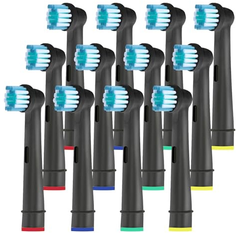 HSYTEK Elektrische Zahnbürstenköpfe - 12 Stück - Kompatibel mit OralB (außer Sonic) - Mittel - Nylon - Rundkopf mit präzise gebogenen Borsten
