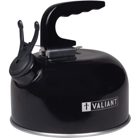 Valiant Hervidor portátil de camping en aluminio, 1 litro, color Negro | hervidor de camping, hervidor con silbato, senderismo, fuego de campamento, aluminio ligero, asa plegable