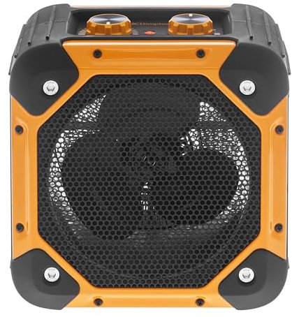 Dimplex RUG3TS Rugged 2-in-1 3kW Electric Fan Heater and Cooling Fan, Free Standing Workshop Fan Heater with 2 Heat Settings, Cool Blow, Thermostat, Carry Handles and Air Inlet Filter, Black & Yellow